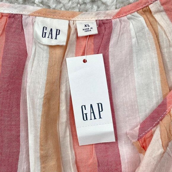 Gap Sleeveless Peplum Top Peach Multi Stripe NEW - Picture 5 of 9